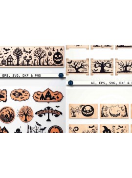 Σετ των 2 Intra απο ξύλο plywood 3mm-4mm πάχος - Πακέτο  Ξύλινων πινακίδων Cricut Halloween Δίασταση 15x15 cm INTRAFABR-80703466