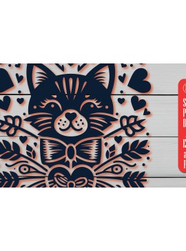 Σετ των 3 Intra απο ξύλο plywood 3mm-4mm πάχος - Cricut Laser Cut Valentine Cat  Δίασταση 4x4 cm INTRAFABR-88683658