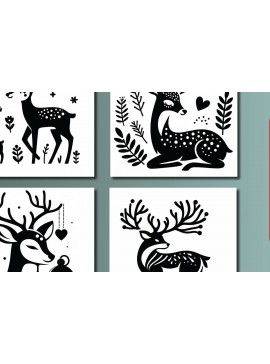 Σετ των 3 Intra απο ξύλο plywood 3mm-4mm πάχος - Πακέτο διακόσμησης Cricut PANNO DEER Δίασταση 4x4 cm INTRAFABR-88271402