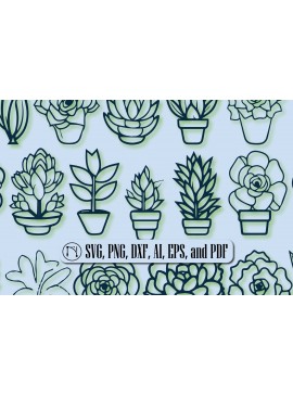 Σετ των 2 Intra απο ξύλο plywood 3mm-4mm πάχος - Cricut SUCCULENTS  Cut File Bundle Δίασταση 10x15 cm INTRAFABR-89522533