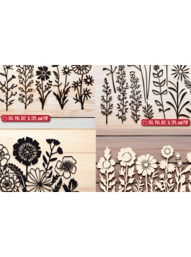 Intra απο ξύλο plywood 3mm-4mm πάχος - Πακέτο Cricut Wildflowers  Δίασταση 30x20 cm INTRAFABR-87021282