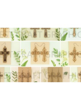 Σετ των 3 Intra απο ξύλο plywood 3mm-4mm πάχος - Σταυρωτά σκουλαρίκια – Πακέτο Christian  Δίασταση 3x3 cm INTRAFABR-124681769