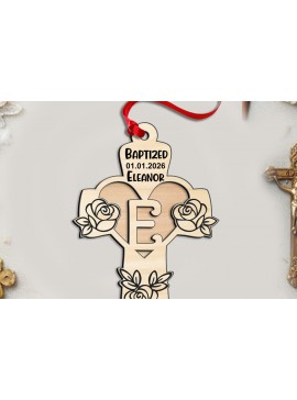 Σετ των 3 Intra απο ξύλο plywood 3mm-4mm πάχος - Σταυρός τριαντάφυλλο γράμμα E λέιζερ Δώρο στολίδι Δίασταση 6x6 cm INTRAFABR-116749470