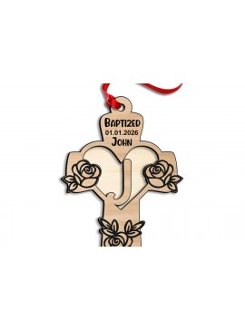 Σετ των 3 Intra απο ξύλο plywood 3mm-4mm πάχος - Σταυρός τριαντάφυλλο γράμμα J στολίδι λέιζερ δώρου Δίασταση 6x6 cm INTRAFABR-116753096