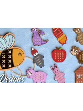 Σετ των 2 Intra απο ξύλο plywood 3mm-4mm πάχος - Πακέτο ζώων Cross Stitch | Μοντεσσόρι Δίασταση 15x15 cm INTRAFABR-114008065