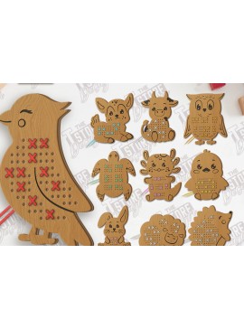 Σετ των 2 Intra απο ξύλο plywood 3mm-4mm πάχος - Δέσμη κοπής με λέιζερ Cross Stitch Animals Δίασταση 15x15 cm INTRAFABR-123352055