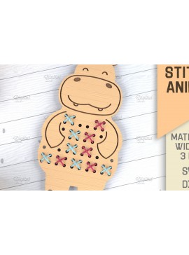 Σετ των 2 Intra απο ξύλο plywood 3mm-4mm πάχος - Cross Stitch Animals LaserCut. Hippo  Δίασταση 30x20 cm INTRAFABR-86601156
