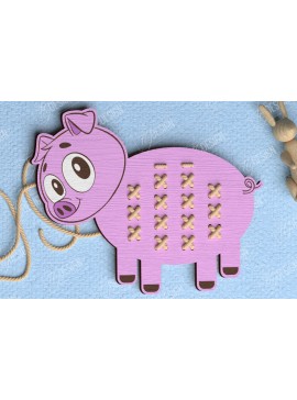 Σετ των 2 Intra απο ξύλο plywood 3mm-4mm πάχος - Σταυροβελονιά Χοίρος | Montessori Lacing|CNC Δίασταση 15x15 cm INTRAFABR-114001631