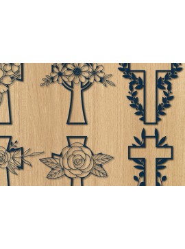Σετ των 2 Intra απο ξύλο plywood 3mm-4mm πάχος - Δέσμη  Cut σταυρού με λουλούδια LASER Δίασταση 20x20 cm INTRAFABR-31891870