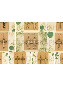 Σετ των 3 Intra απο ξύλο plywood 3mm-4mm πάχος - Σκουλαρίκια σταυρού από ξύλο  Δίασταση 3x3 cm INTRAFABR-124682477