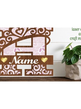 Σετ των 2 Intra απο ξύλο plywood 3mm-4mm πάχος - Κορώνα κεφαλαίο μονόγραμμα Γράμμα H  Δίασταση 30x20 cm INTRAFABR-72539317