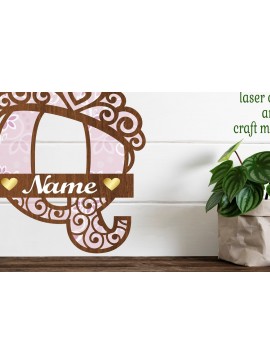 Intra απο ξύλο plywood 3mm-4mm πάχος - Μονόγραμμα με κεφαλαίο στέμμα Γράμμα Q  Δίασταση 30x20 cm INTRAFABR-72539522