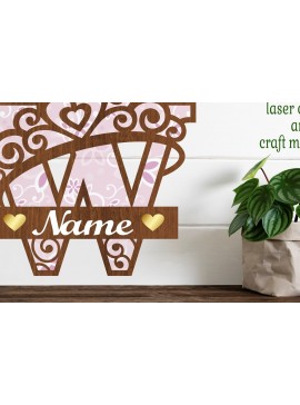 Σετ των 2 Intra απο ξύλο plywood 3mm-4mm πάχος - Κορώνα κεφαλαίο μονόγραμμα Γράμμα W  Δίασταση 30x20 cm INTRAFABR-72539644