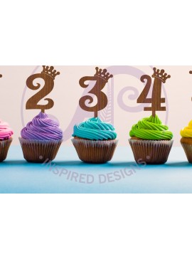 Intra απο ξύλο plywood 3mm-4mm πάχος - Crown Number Cupcake Toppers, 10 σχέδια Δίασταση 30x20 cm INTRAFABR-93038574