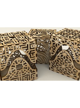 Σετ των 3 Intra απο ξύλο plywood 3mm-4mm πάχος - Κουτιά κοσμημάτων σε σχήμα κύβου Δίασταση 4x4 cm INTRAFABR-117958213