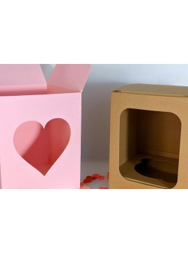 Σετ των 2 Intra απο ξύλο plywood 3mm-4mm πάχος - Κουτί cupcake με πρότυπο παραθύρου καρδιά Δίασταση 20x20 cm INTRAFABR-26016315