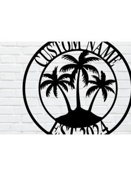 Σετ των 2 Intra απο ξύλο plywood 3mm-4mm πάχος - Προσαρμοσμένη μεταλλική πινακίδα Palm Tree Beach, Laser Δίασταση 3600x3600 cm INTRAFABR-119212432