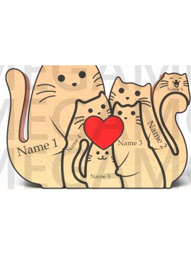 Σετ των 2 Intra απο ξύλο plywood 3mm-4mm πάχος - Προσαρμοσμένη Γάτα Οικογένεια 6 με Καρδιά  Δίασταση 20x20 cm INTRAFABR-121637311