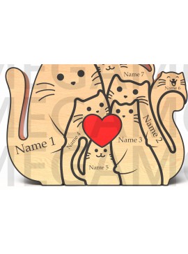 Σετ των 2 Intra απο ξύλο plywood 3mm-4mm πάχος - Προσαρμοσμένη Οικογένεια Γάτας 7 με Καρδιά  Δίασταση 20x20 cm INTRAFABR-121637309