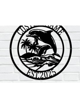 Σετ των 2 Intra απο ξύλο plywood 3mm-4mm πάχος - Προσαρμοσμένη μεταλλική επιγραφή Family Dolphin Δίασταση 3600x3600 cm INTRAFABR-114140489