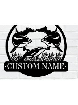 Σετ των 2 Intra απο ξύλο plywood 3mm-4mm πάχος - Προσαρμοσμένη μεταλλική επιγραφή Family Dolphin Δίασταση 3600x3600 cm INTRAFABR-114140479