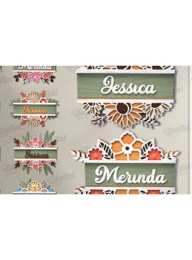 Intra απο ξύλο plywood 3mm-4mm πάχος - Πακέτο λέιζερ με φλοράλ επιγραφές πόρτας Δίασταση 30x20 cm INTRAFABR-120585061