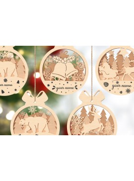 Σετ των 3 Intra απο ξύλο plywood 3mm-4mm πάχος - Χριστουγεννιάτικο στολίδι προσαρμοσμένης κοπής με λέιζερ  Δίασταση 6x6 cm INTRAFABR-106720669