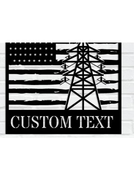 Intra απο ξύλο plywood 3mm-4mm πάχος - Custom Lineman USA Flag στρογγυλός μεταλλικός τοίχος Δίασταση 3600x3600 cm INTRAFABR-120516577