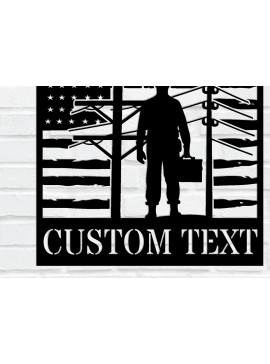 Intra απο ξύλο plywood 3mm-4mm πάχος - Custom Lineman USA Flag στρογγυλός μεταλλικός τοίχος Δίασταση 3600x3600 cm INTRAFABR-120516099