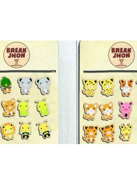 Σετ των 3 Intra απο ξύλο plywood 3mm-4mm πάχος - Cute Animal Stud Earrings -Break Jhon Δίασταση 3x3 cm INTRAFABR-94959171