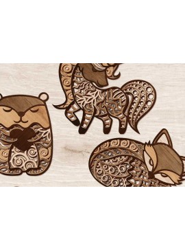 Σετ των 2 Intra απο ξύλο plywood 3mm-4mm πάχος - Πρότυπα δέσμης χαριτωμένα ζώα Δίασταση 14x8 cm INTRAFABR-102726593