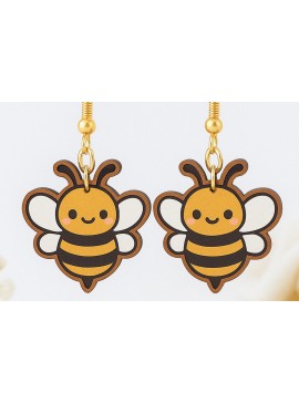 Σετ των 3 Intra απο ξύλο plywood 3mm-4mm πάχος - Cute Bee Earrings  Laser Cut Δίασταση 3x3 cm INTRAFABR-120635765