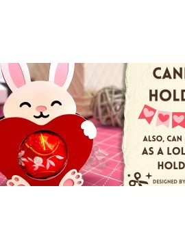 Σετ των 2 Intra απο ξύλο plywood 3mm-4mm πάχος - Χαριτωμένο λαγουδάκι με θήκη καραμέλας  Δίασταση 15x15 cm INTRAFABR-90767167