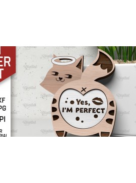 Σετ των 2 Intra απο ξύλο plywood 3mm-4mm πάχος - Χαριτωμένο σχέδιο κοπής λέιζερ κάρτας γάτας Δίασταση 30x20 cm INTRAFABR-105054859