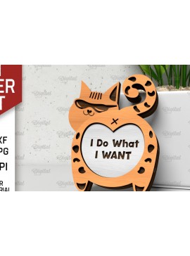 Σετ των 2 Intra απο ξύλο plywood 3mm-4mm πάχος - Χαριτωμένο σχέδιο κοπής λέιζερ κάρτας γάτας Δίασταση 30x20 cm INTRAFABR-105054554