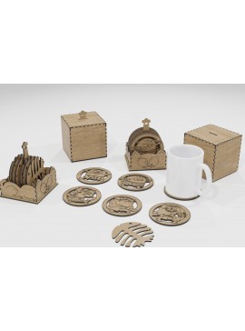 Σετ των 3 Intra απο ξύλο plywood 3mm-4mm πάχος - Cute Cat Drink Coasters  Διακοσμητικό τραπεζιού Δίασταση 4x4 cm INTRAFABR-107331664