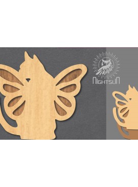Σετ των 2 Intra απο ξύλο plywood 3mm-4mm πάχος - Cute Cat Laser Cut Decoration 3 Δίασταση 20x20 cm INTRAFABR-124403558