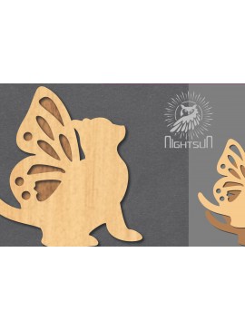 Σετ των 2 Intra απο ξύλο plywood 3mm-4mm πάχος - Cute Cat Laser Cut Decoration 5 Δίασταση 20x20 cm INTRAFABR-124403563
