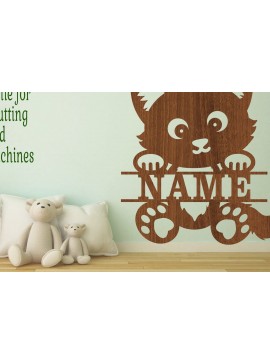 Σετ των 2 Intra απο ξύλο plywood 3mm-4mm πάχος - Πινακίδα ονόματος χαριτωμένης γάτας  Laser Cut Art Δίασταση 30x20 cm INTRAFABR-74984537