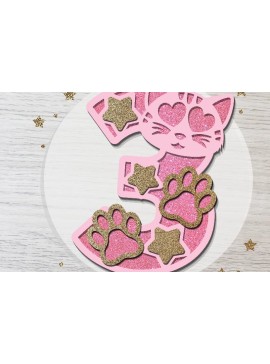 Σετ των 2 Intra απο ξύλο plywood 3mm-4mm πάχος - Cute Cat Numbers 3D  Δίασταση 20x20 cm INTRAFABR-81273165