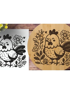 Intra απο ξύλο plywood 3mm-4mm πάχος - Cute Chicken  | Χαραγμένο με λέιζερ Δίασταση 30x20 cm INTRAFABR-124849180