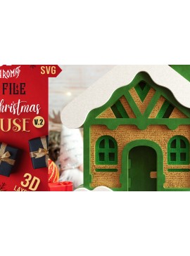 Σετ των 2 Intra απο ξύλο plywood 3mm-4mm πάχος - Χαριτωμένο χριστουγεννιάτικο σπίτι Δίασταση 20x25 cm INTRAFABR-30088058