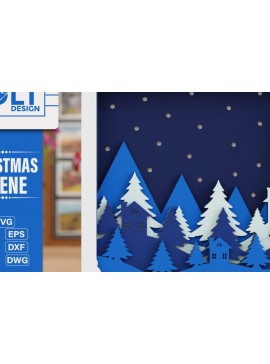 Σετ των 2 Intra απο ξύλο plywood 3mm-4mm πάχος - Χαριτωμένη χριστουγεννιάτικη σκηνή 3D πολλαπλών επιπέδων  Δίασταση 20x25 cm INTRAFABR-105714370