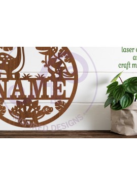 Σετ των 2 Intra απο ξύλο plywood 3mm-4mm πάχος - Cute Dinos Name Sign  Laser Δίασταση 30x20 cm INTRAFABR-104404897