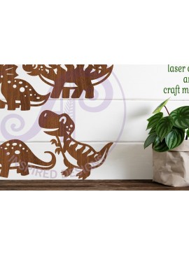 Σετ των 2 Intra απο ξύλο plywood 3mm-4mm πάχος - Χαριτωμένος τοίχος με λέιζερ σιλουέτα δεινοσαύρων Δίασταση 30x20 cm INTRAFABR-99904698