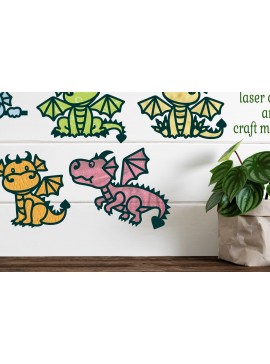 Σετ των 2 Intra απο ξύλο plywood 3mm-4mm πάχος - Cute Dragon Laser Cut File 5 Shapes  Δίασταση 30x20 cm INTRAFABR-75288087