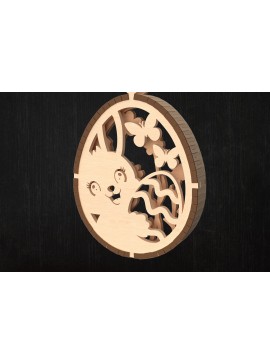 Σετ των 3 Intra απο ξύλο plywood 3mm-4mm πάχος - Χαριτωμένο πασχαλινό λαγουδάκι στολίδι  Δίασταση 6x6 cm INTRAFABR-114077798