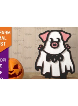 Σετ των 2 Intra απο ξύλο plywood 3mm-4mm πάχος - Cute Farm Animal Ghost Laser Cut Δίασταση 30x20 cm INTRAFABR-106946332