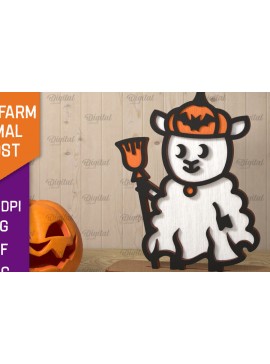 Σετ των 2 Intra απο ξύλο plywood 3mm-4mm πάχος - Cute Farm Animal Ghost Laser Cut Δίασταση 30x20 cm INTRAFABR-106945859