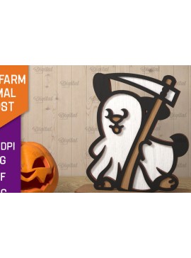 Σετ των 2 Intra απο ξύλο plywood 3mm-4mm πάχος - Cute Farm Animal Ghost Laser Cut Δίασταση 30x20 cm INTRAFABR-106946265